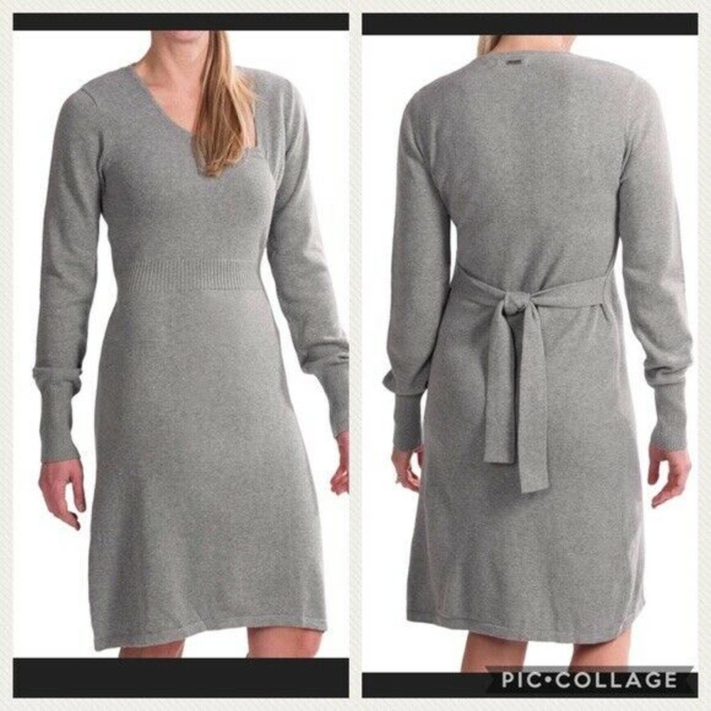 Prana L Gray Ziggy Long Sleeve Sweater Dress